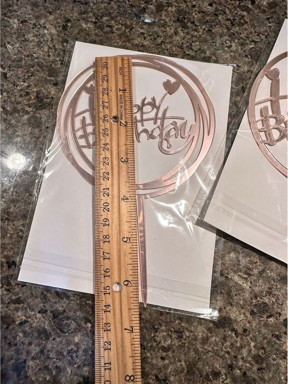 Rose Gold Acrylic Happy Birthday Cake Topper Round Party Decoration Set of 2